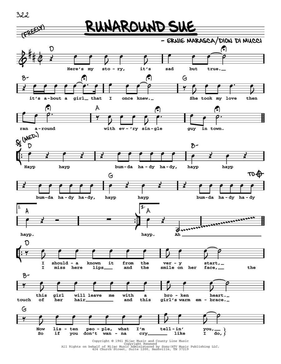 Runaround Sue Runaround Sue Voice scores gallery preview page 1