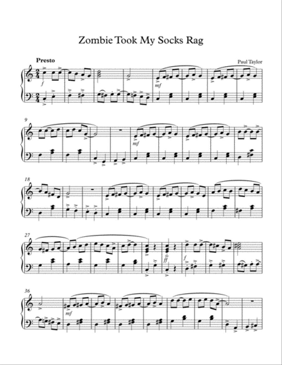 Zombie Took My Socks Piano Rag Easy Piano scores gallery preview page 1