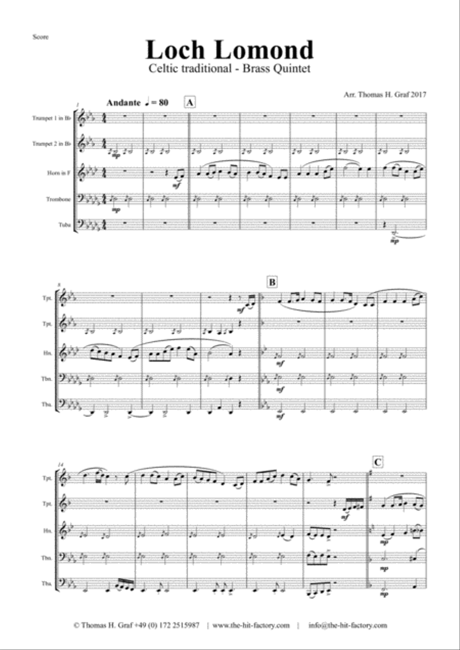 Loch Lomond - Celtic Traditional - Brass Quintet Brass Quintet scores gallery preview page 1