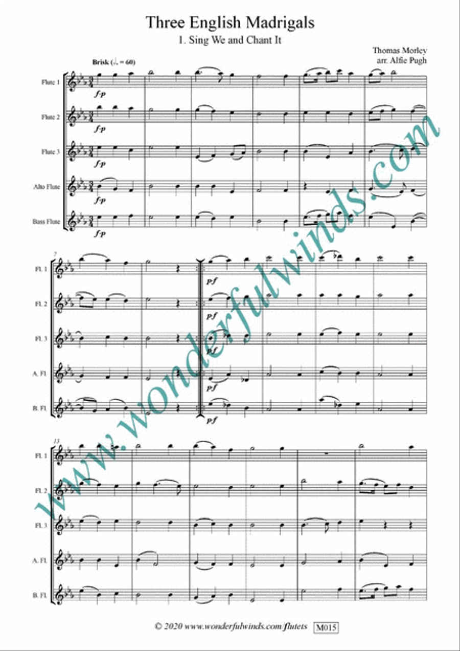Three English Madrigals Flute scores gallery preview page 2