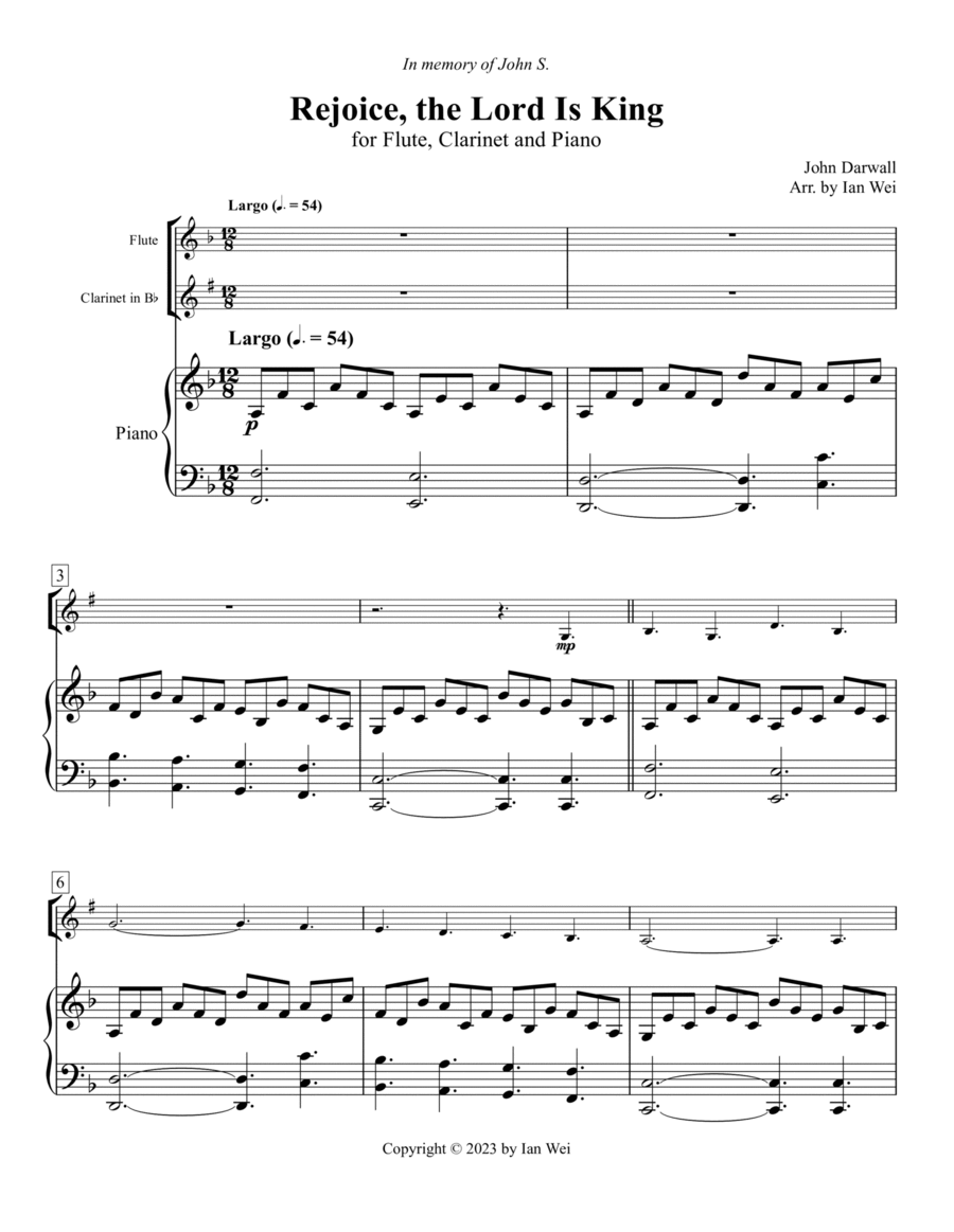 Rejoice, the Lord is King for Flute, Clarinet and Piano Woodwind Duet scores gallery preview page 1