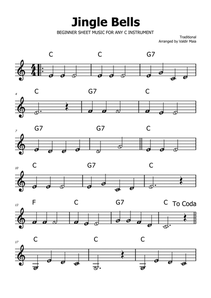 Jingle Bells - C Major (with note names) by Traditional - C Instrument -  Digital Sheet Music