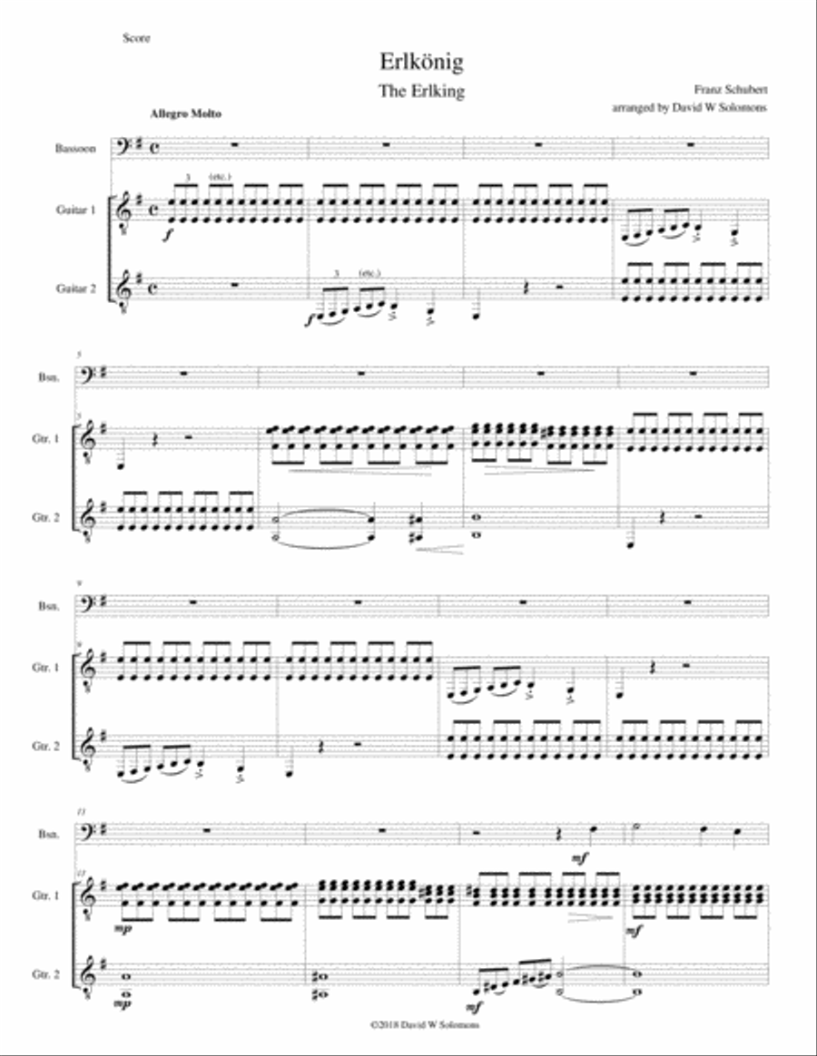 Erlkönig (The Erlking) for bassoon and 2 guitars Bassoon scores gallery preview page 1