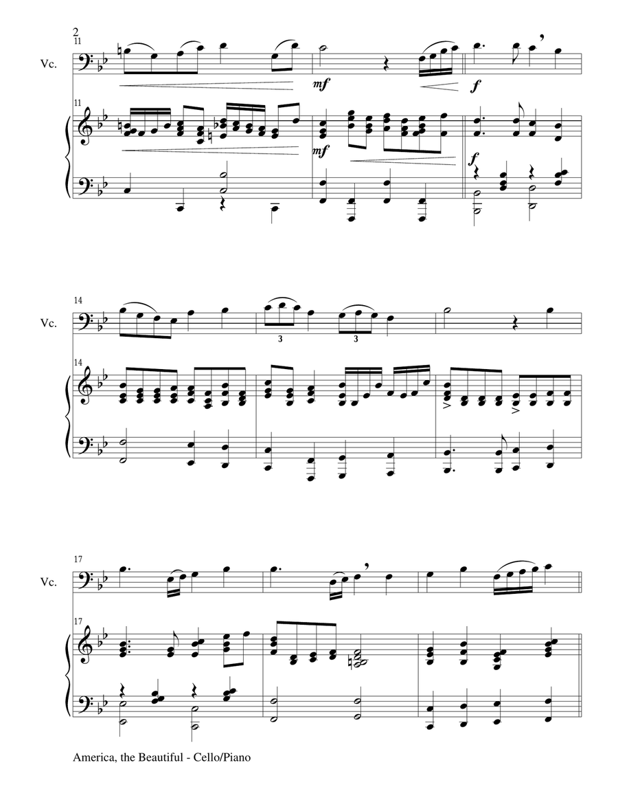 AMERICA, THE BEAUTIFUL (Duet – Cello and Piano/Score and Parts) image number null