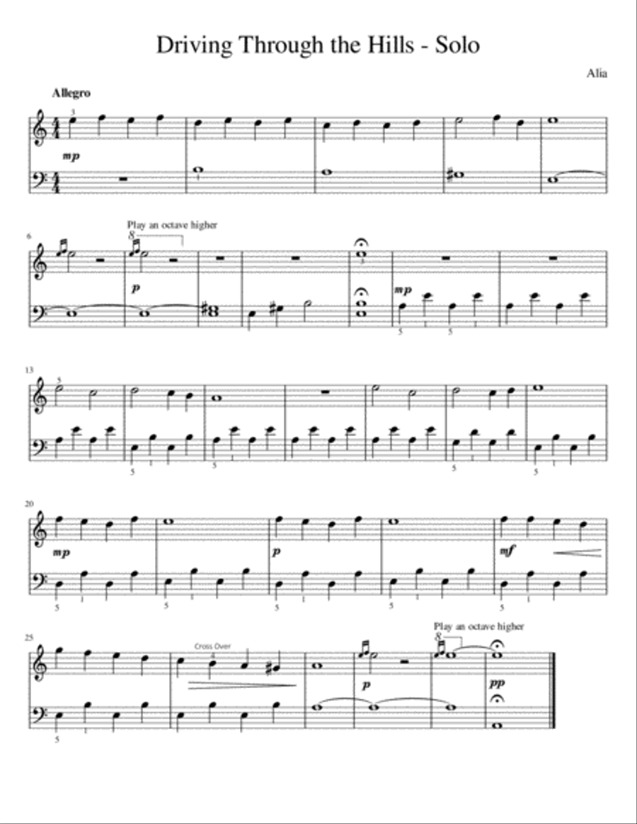 Driving through the Hills (Easy Piano Solo) Easy Piano scores gallery preview page 1