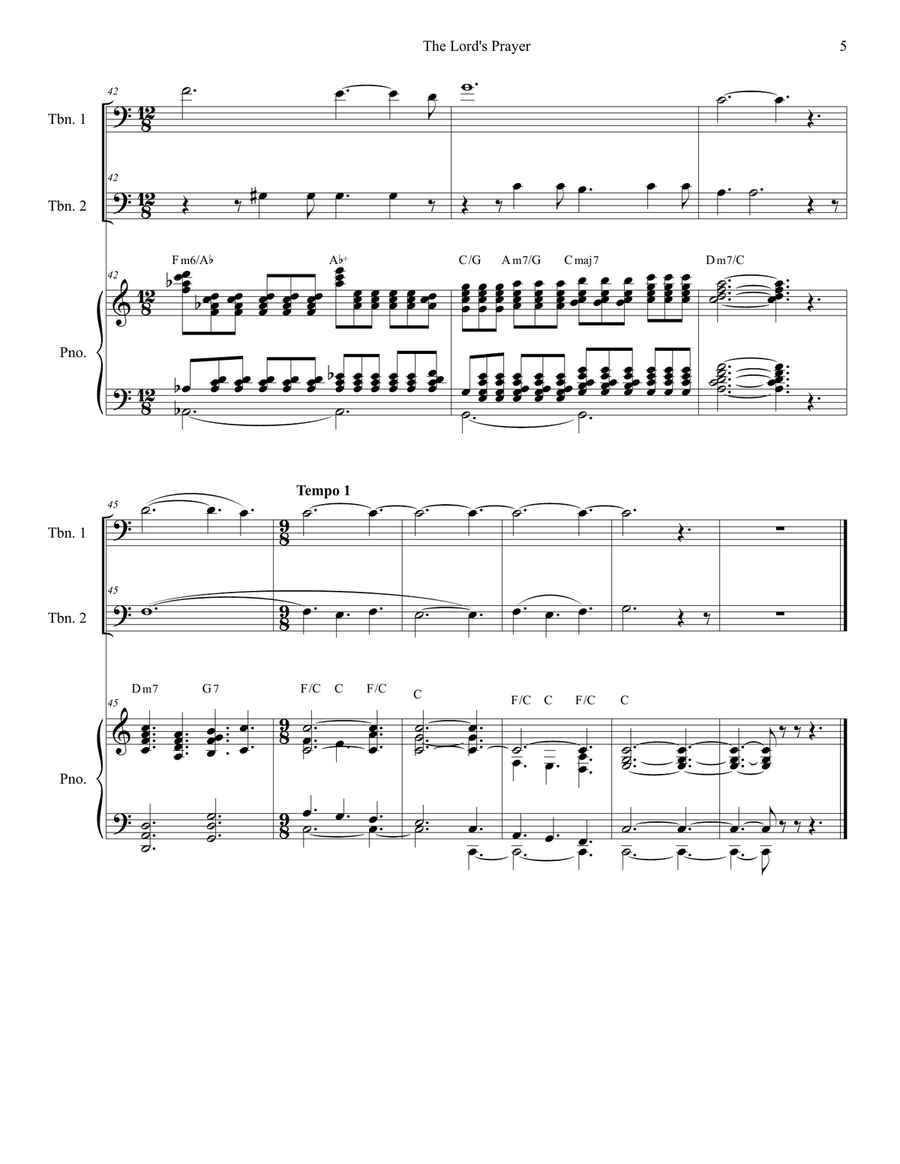 The Lord's Prayer Trombone Duet scores gallery preview page 5