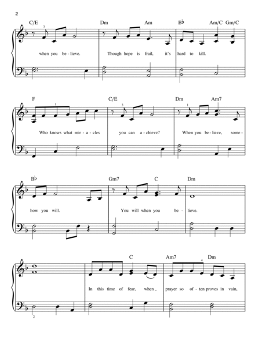 When You Believe (from The Prince Of Egypt) Easy Piano scores gallery preview page 2