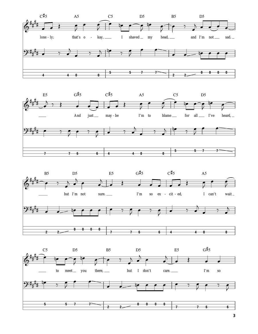 Lithium Bass Guitar Tablature scores gallery preview page 3