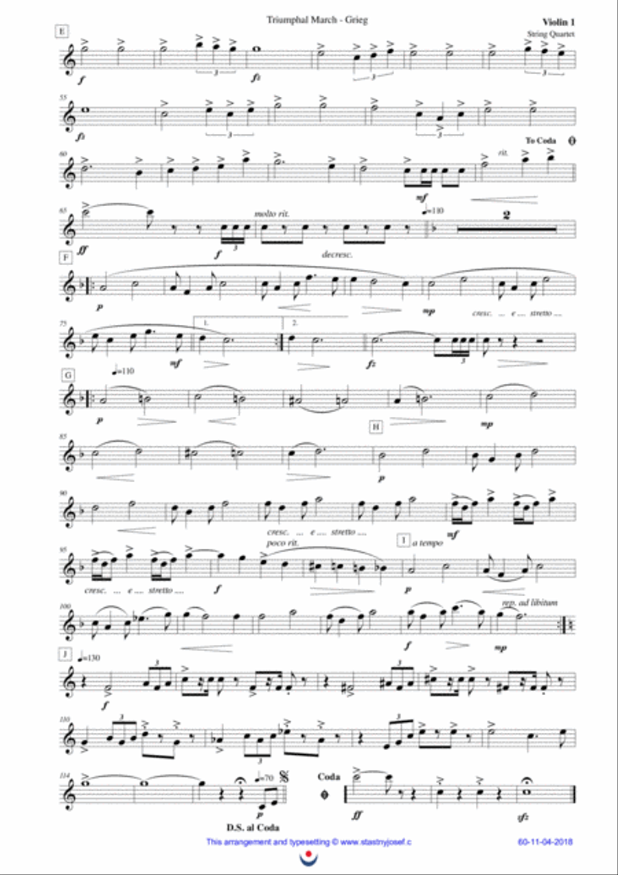 Triumphal March (Grieg) Triumphal March (Grieg) String Quartet scores gallery preview page 6