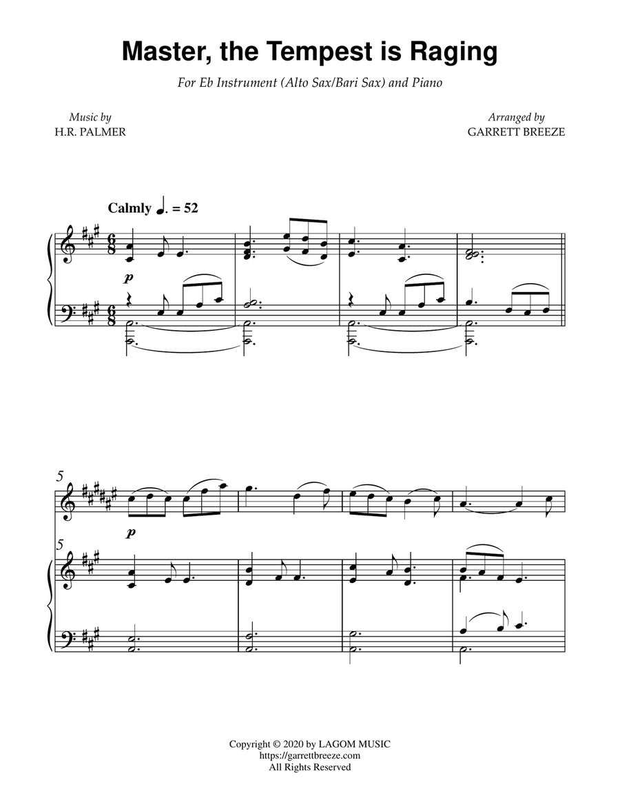 Master, the Tempest is Raging (Solo Alto Sax & Piano) Alto Saxophone scores gallery preview page 2