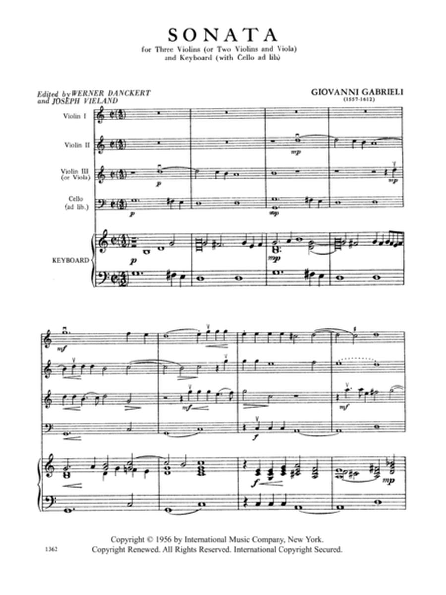 Sonata In C Major For Three Violins And Piano (Or 2 Violins, Viola & Piano) (With Cello Ad Lib.)