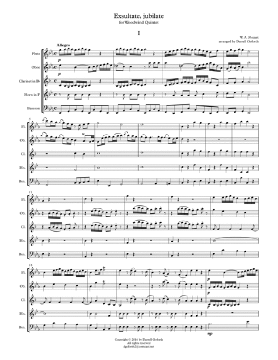 Mozart: Exsultate, jubilate for Woodwind Quintet Woodwind Quintet scores gallery preview page 2