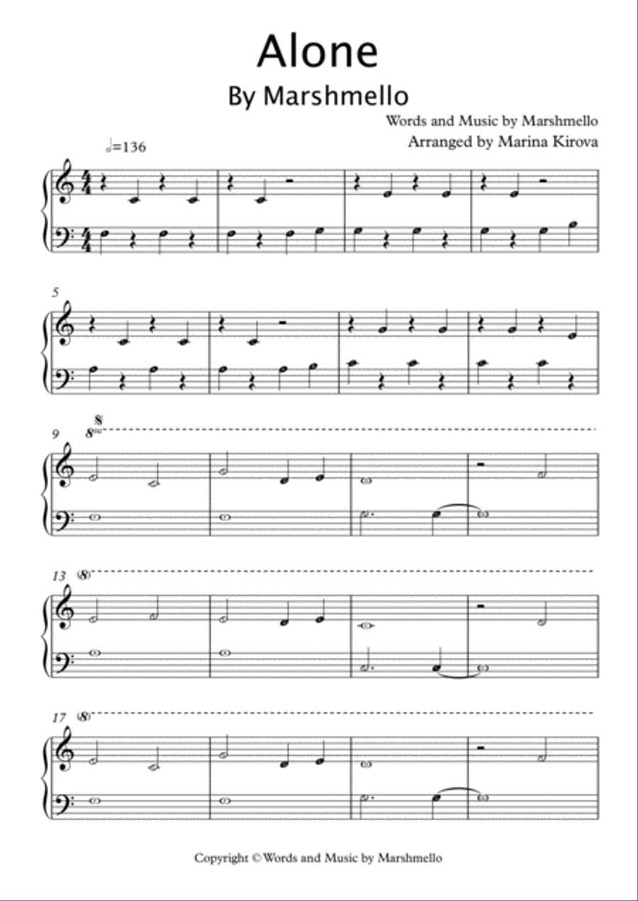 Alone Easy Piano scores gallery preview page 1