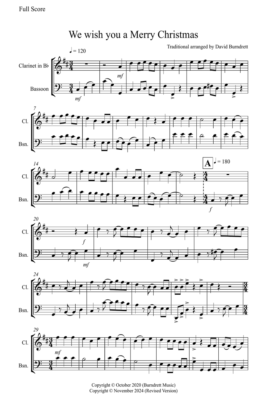 We Wish You a Merry Christmas for Clarinet and Bassoon Duet Woodwind Duet scores gallery preview page 1