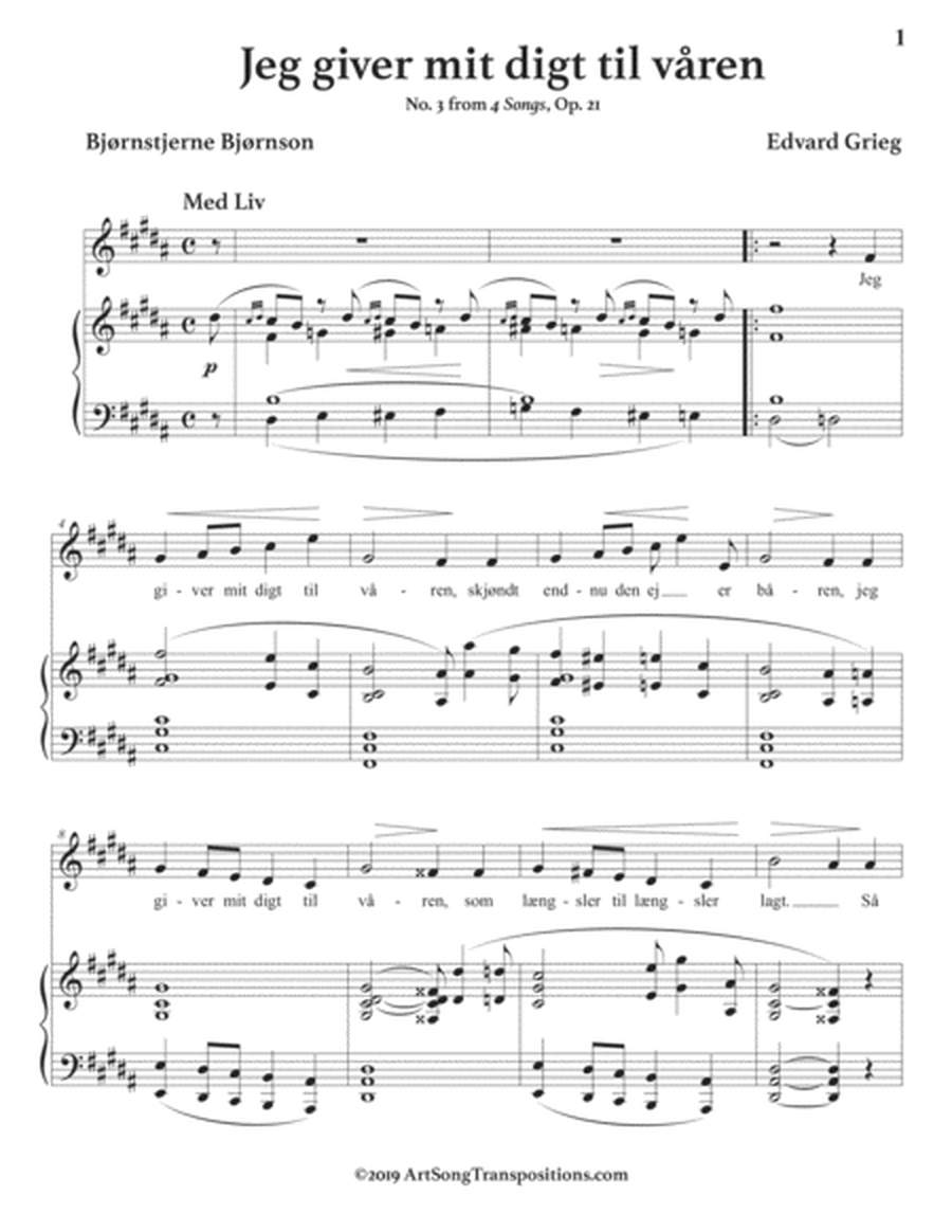 GRIEG: Jeg giver mit digt til våren, Op. 21 no. 3 (transposed to B major)