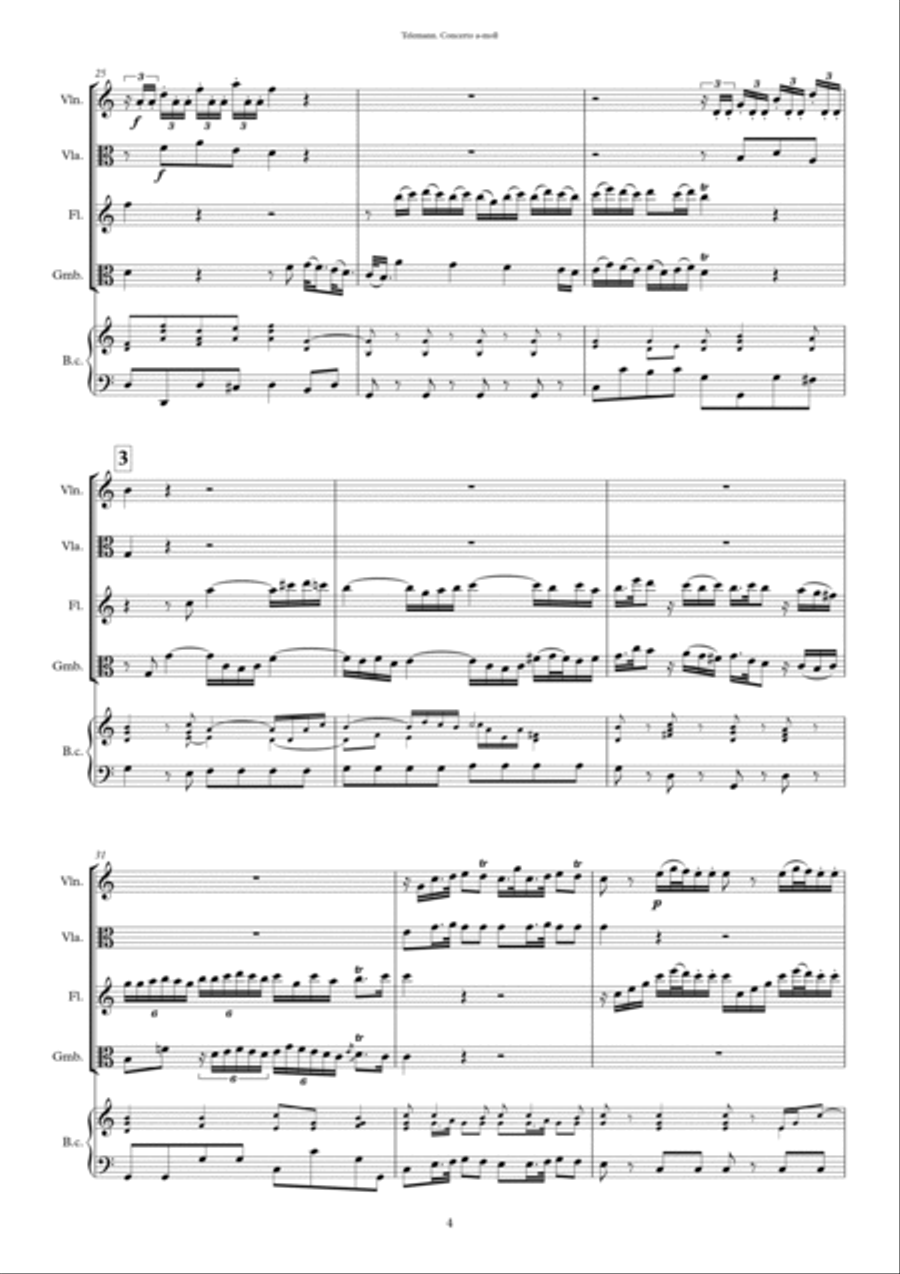 Telemann. Concert A-minor. Twv 52:a1 Small Ensemble scores gallery preview page 4