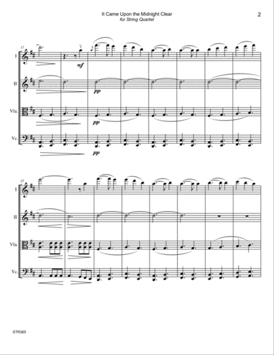 IT CAME UPON THE MIDNIGHT CLEAR - STRING QUARTET (or 3 Violins & Cello) (Grade 4-) String Quartet scores gallery preview page 2