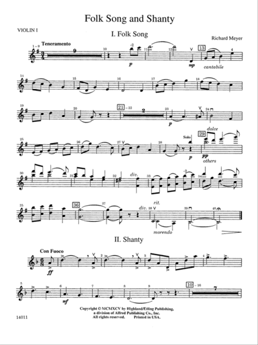Folk Song and Shanty: 1st Violin String Orchestra scores gallery preview page 1