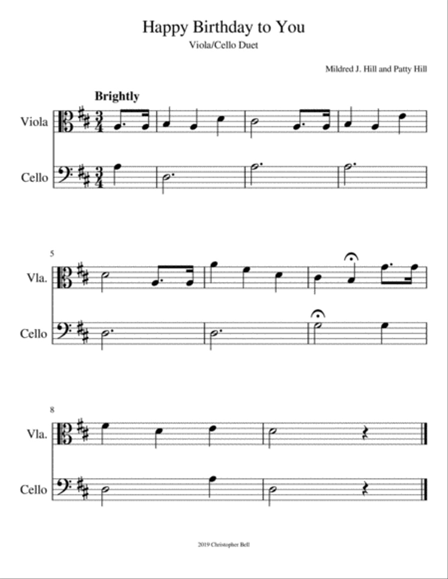 Happy Birthday Viola/Cello Duet String Duet Digital Sheet Music