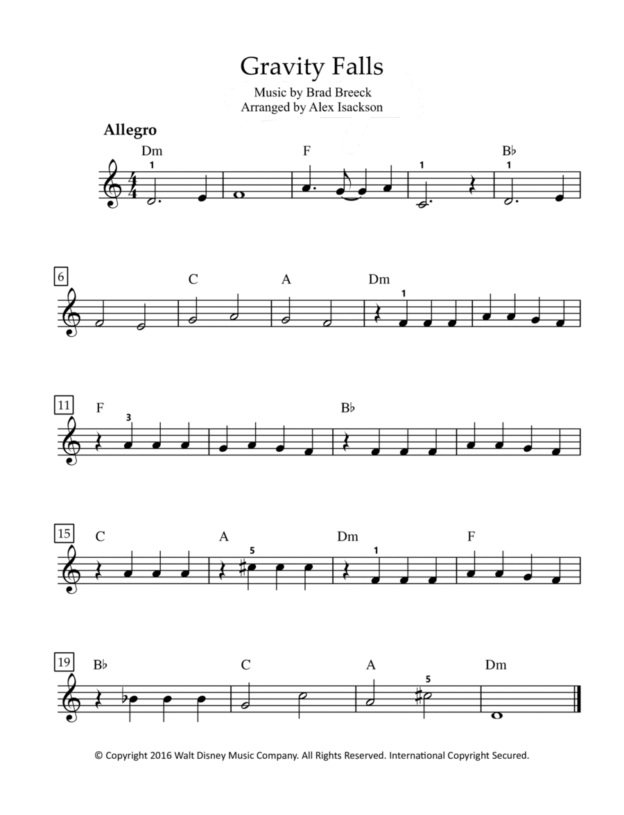 Gravity Falls (main Theme) Easy Piano scores gallery preview page 1