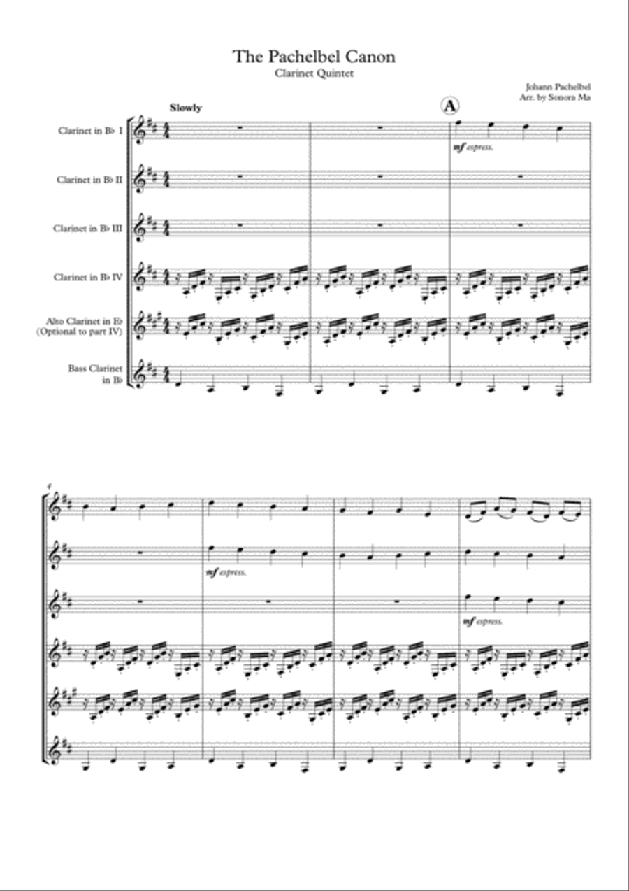 The Pachelbel Canon - Clarinet Quintet Clarinet Quintet scores gallery preview page 3
