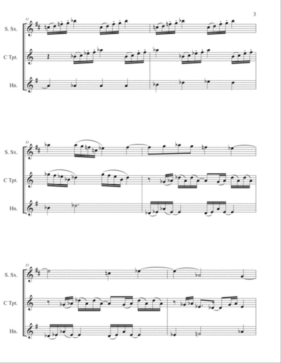 Three Movements for Soprano Sax, Trumpet and Horn Small Ensemble scores gallery preview page 3
