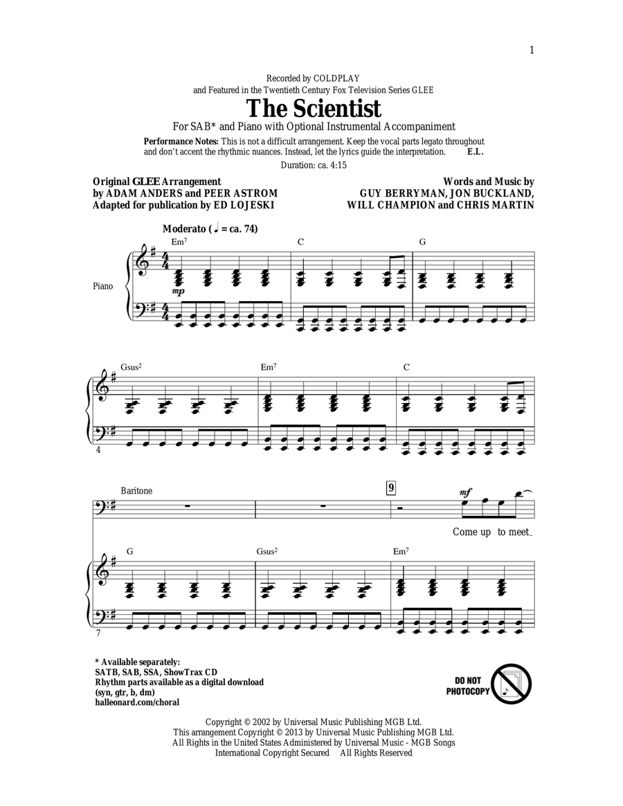 The Scientist (arr. Ed Lojeski) 3-Part scores gallery preview page 1