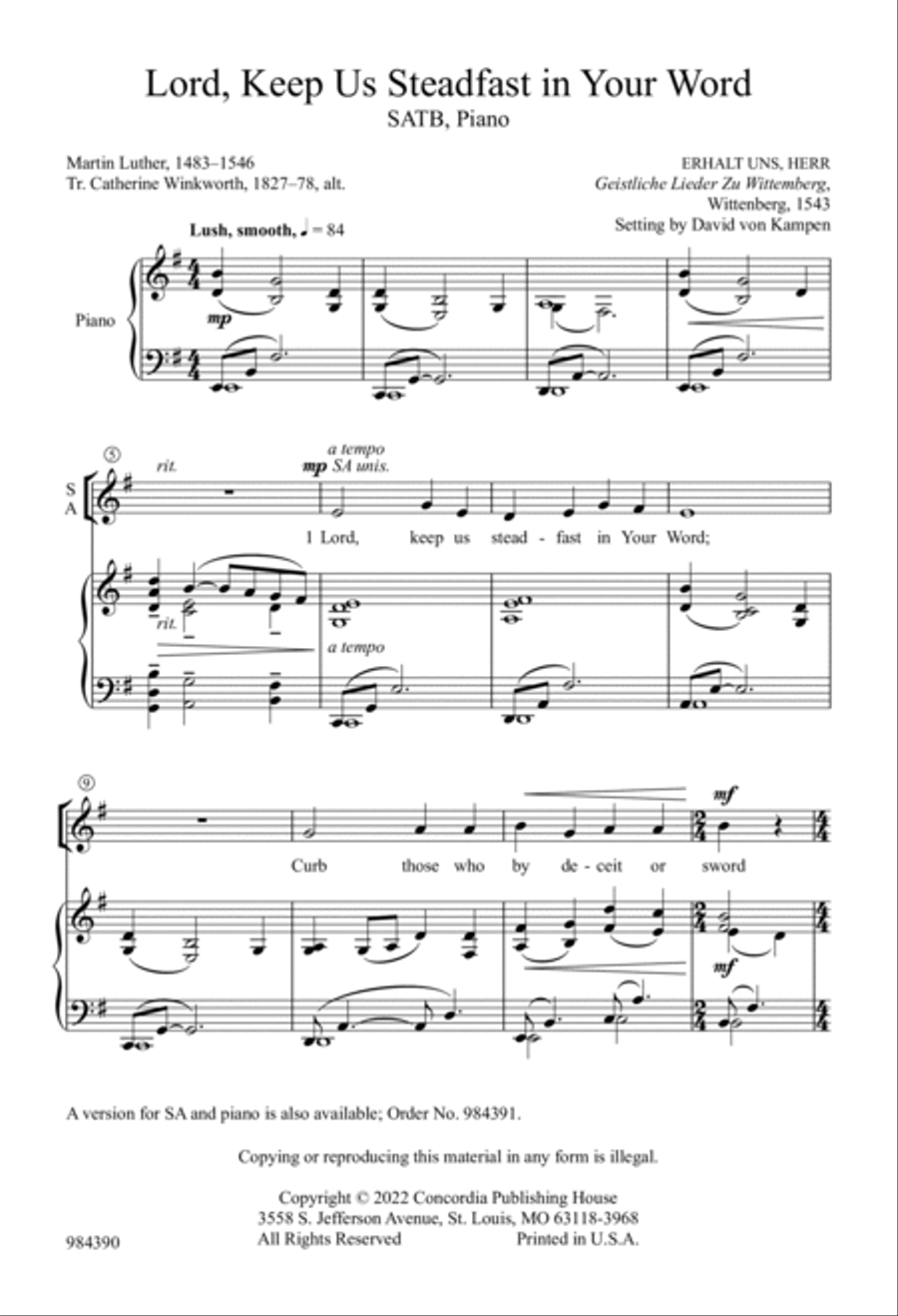 Lord, Keep Us Steadfast in Your Word (von Kampen, SATB) 4-Part scores gallery preview page 2