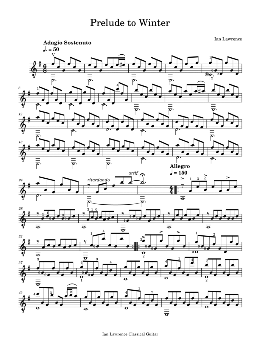 Prelude to Winter Classical Guitar scores gallery preview page 1