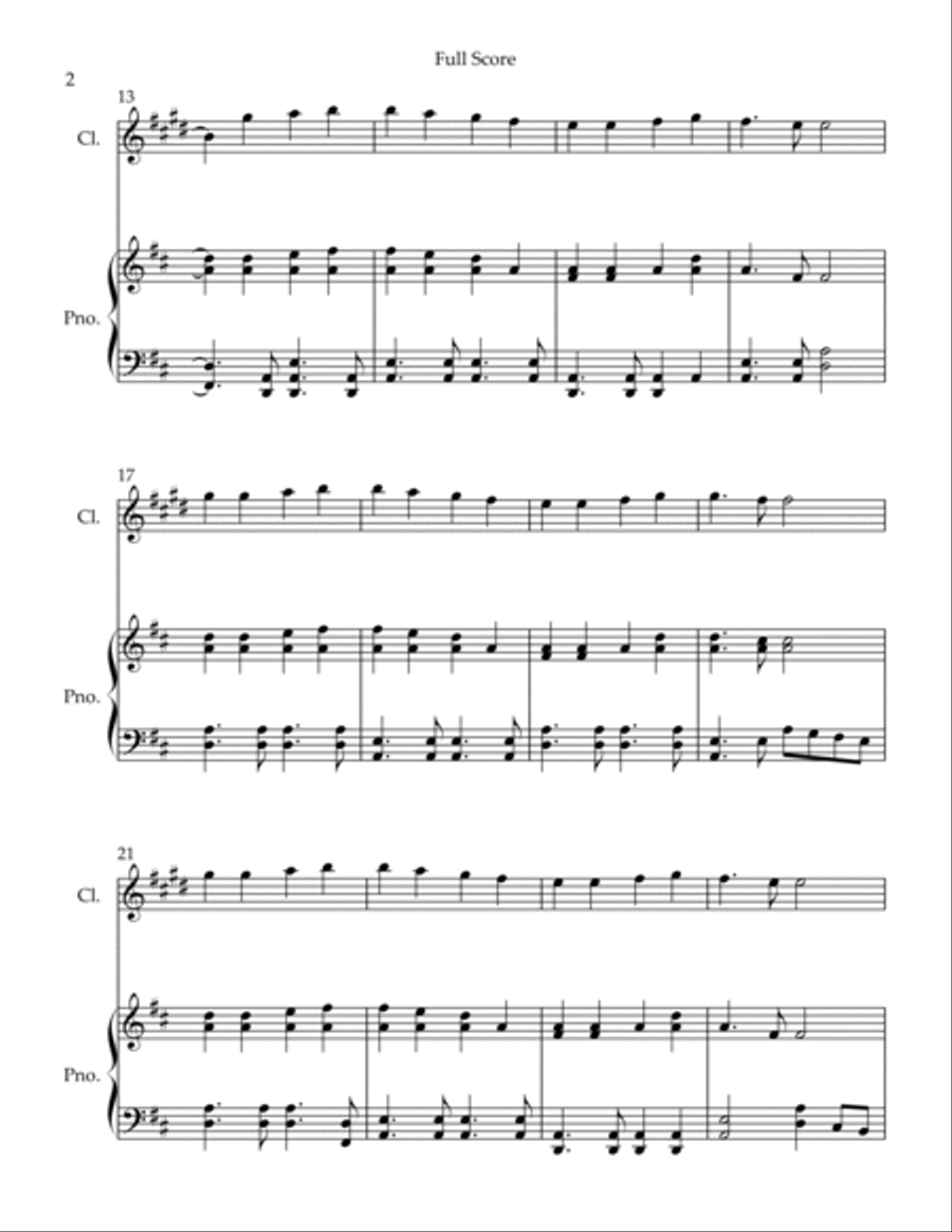 Ode To Joy Theme (from Beethoven's 9th Symphony) for Clarinet in Bb Solo and Piano Accompaniment. B-Flat Clarinet scores gallery preview page 2