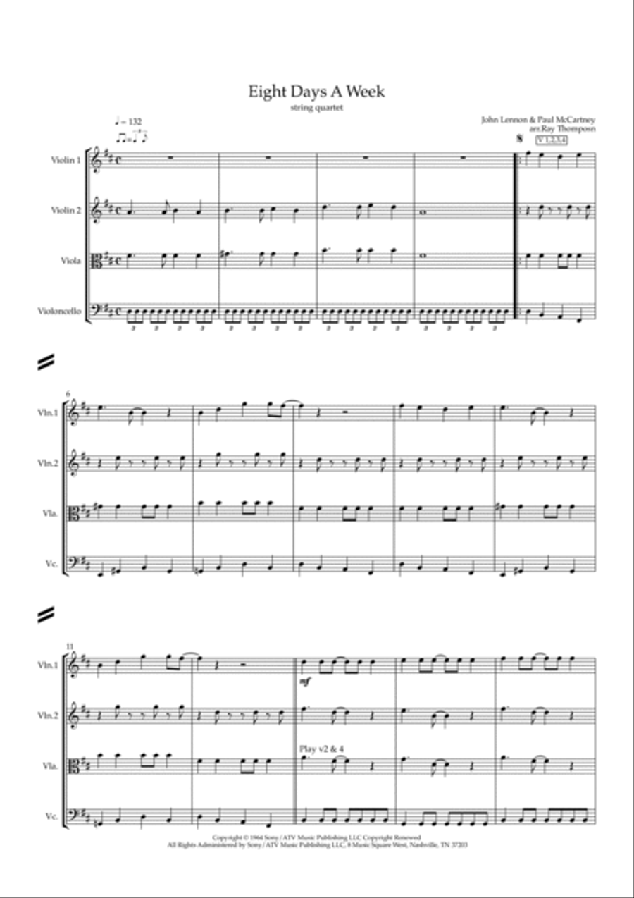 Eight Days A Week String Quartet scores gallery preview page 2