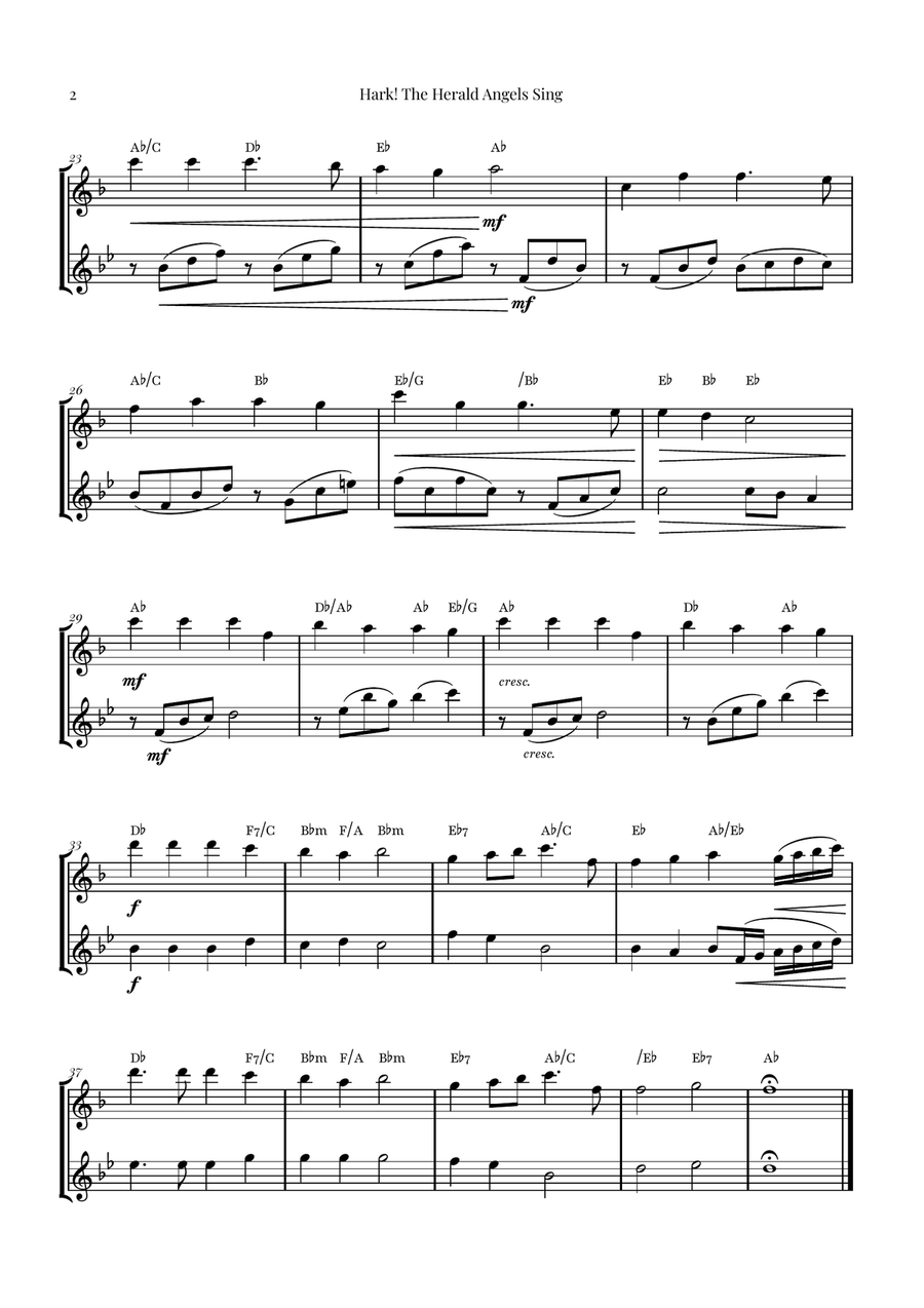Hark! The Herald Angels Sing Duet Arrangement | Christmas Carol Sheet Music Woodwind Duet scores gallery preview page 2