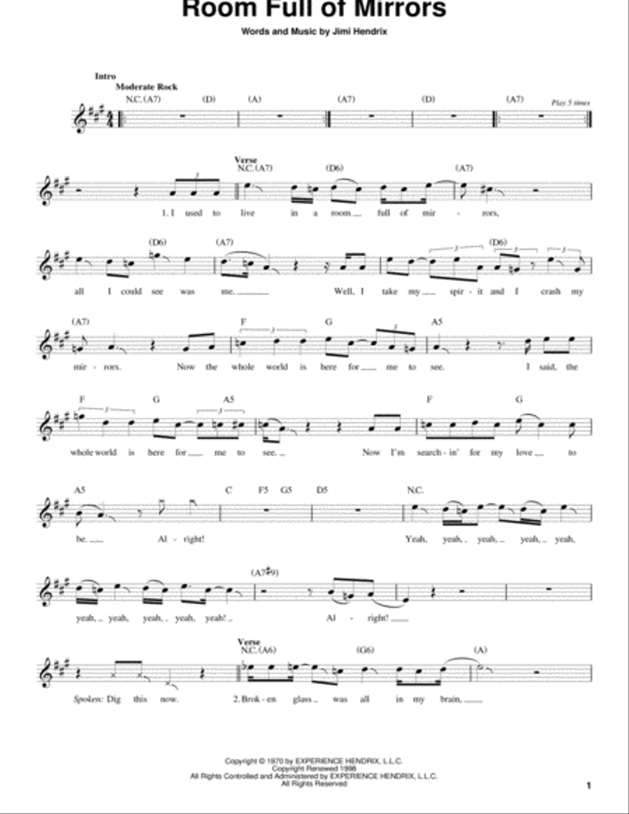 Room Full Of Mirrors Room Full Of Mirrors Easy Guitar scores gallery preview page 1