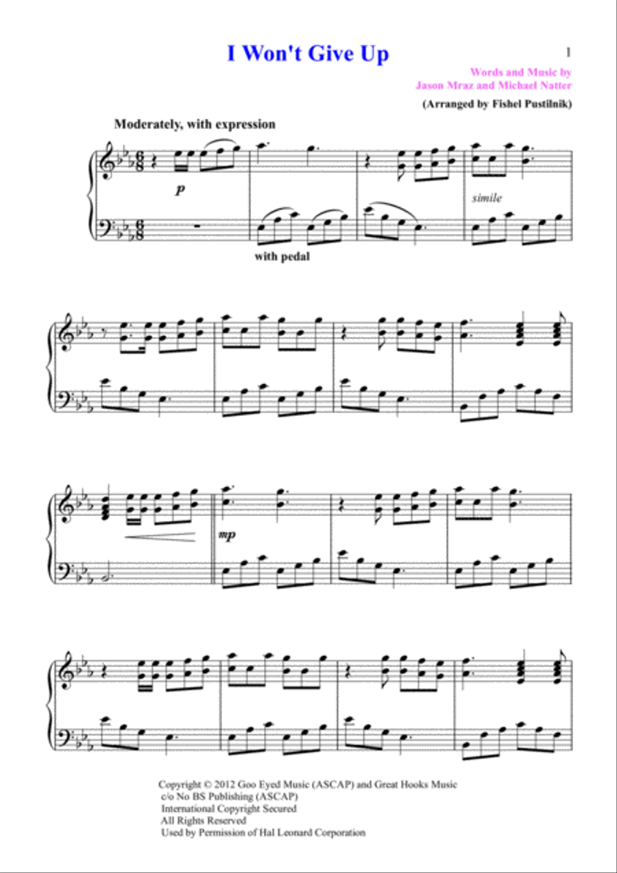 I Won't Give Up Piano Solo scores gallery preview page 2