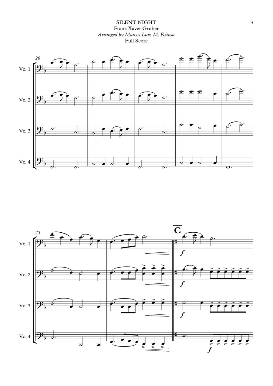 Silent Night - Cello Quartet String Quartet scores gallery preview page 5