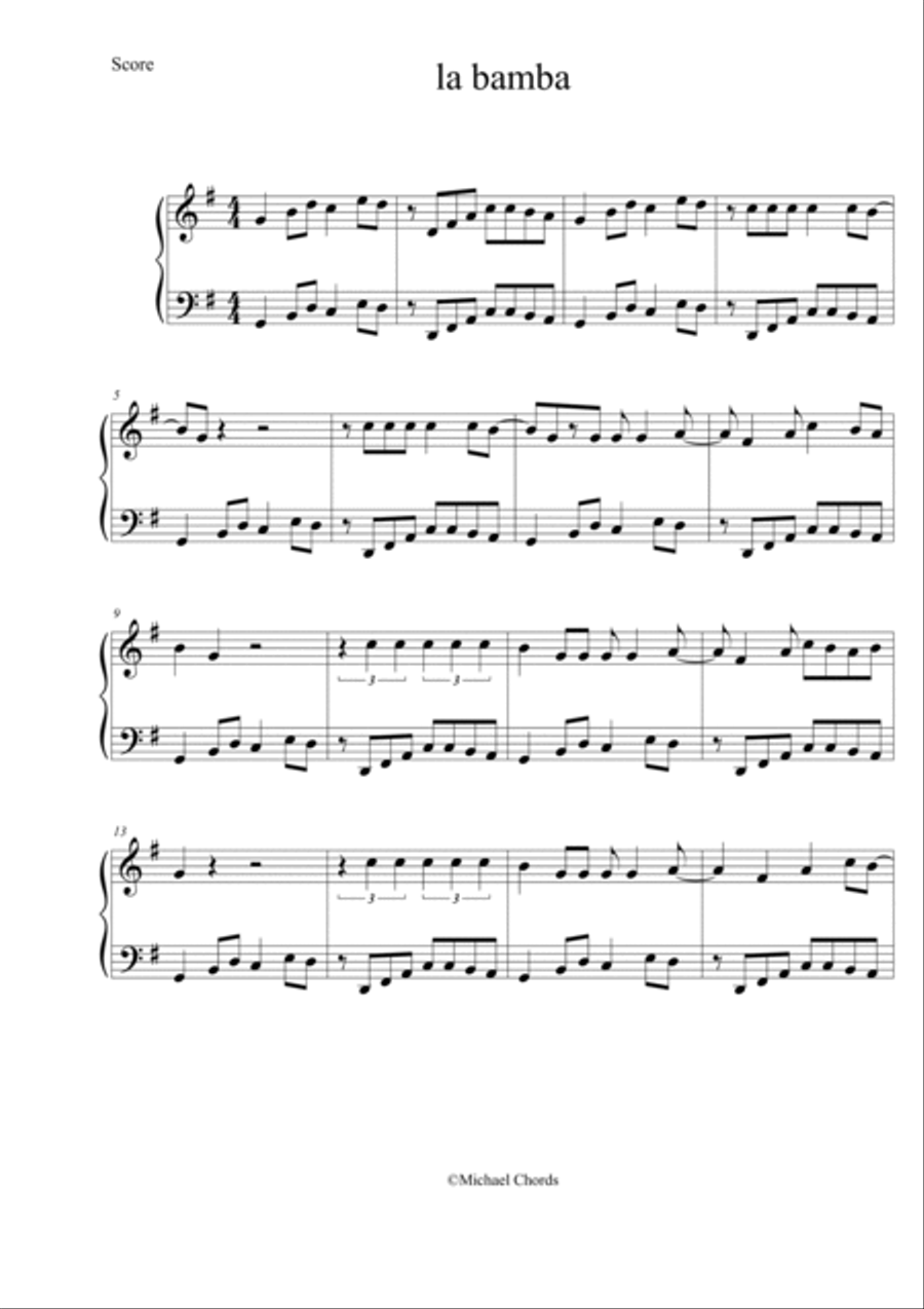 la bamba EASY PIANO la bamba EASY PIANO Easy Piano scores gallery preview page 1