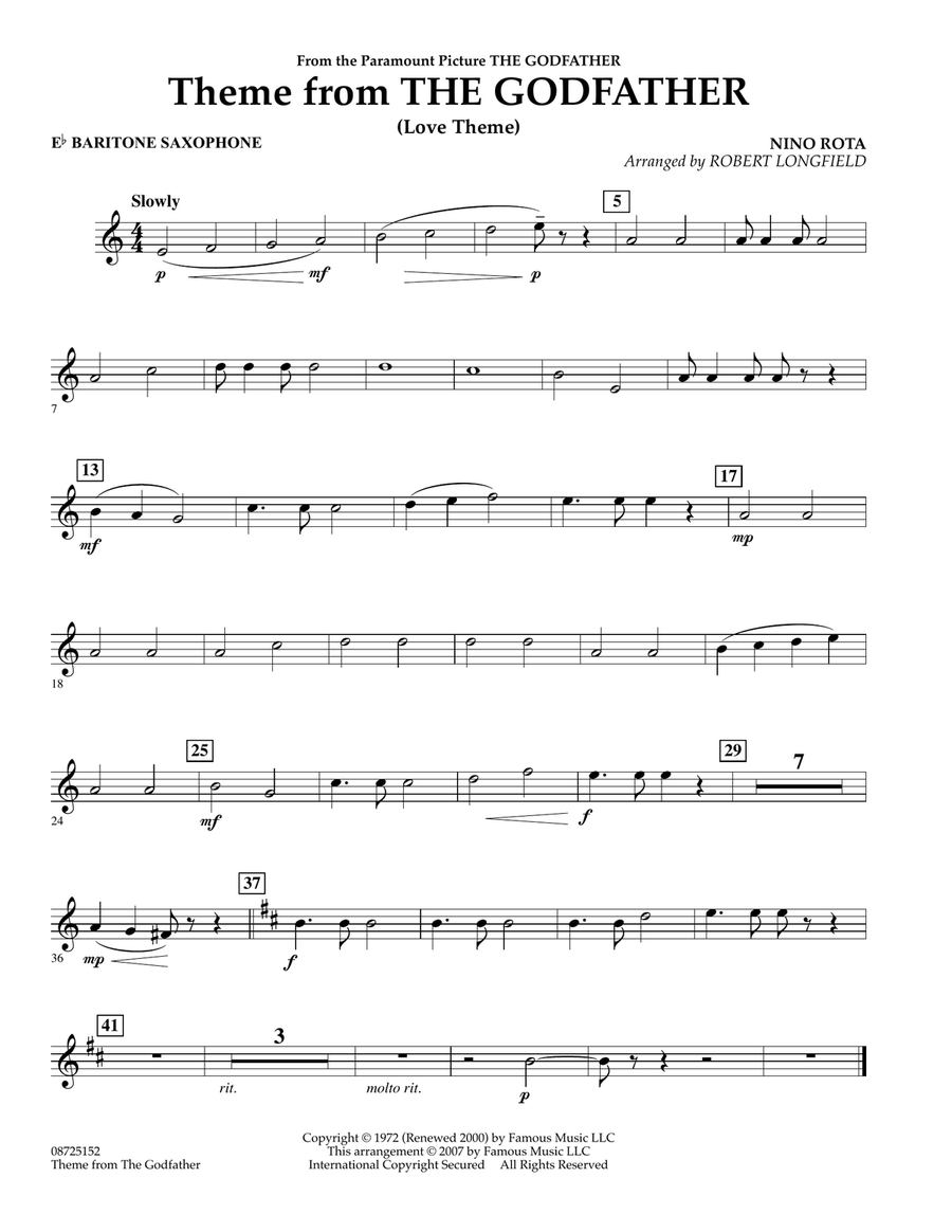 Theme From The Godfather Eb Baritone Saxophone by Nino Rota Baritone Saxophone Digital