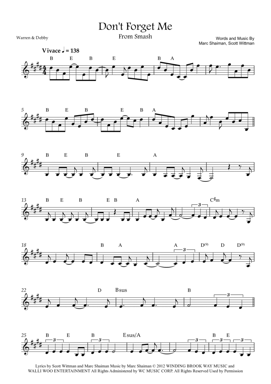 Don't Forget Me Don't Forget Me Easy Piano scores gallery preview page 1