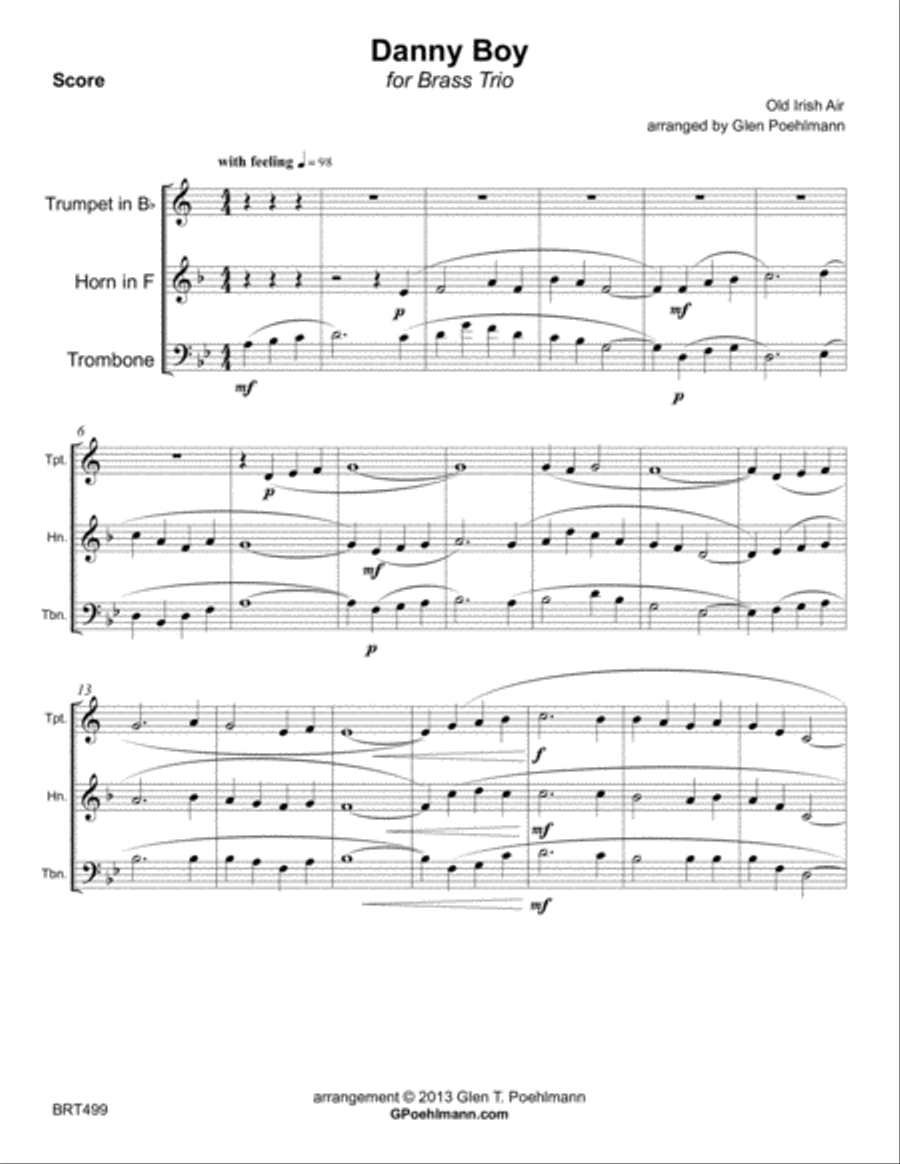 DANNY BOY - BRASS TRIO (unaccompanied) Brass Trio scores gallery preview page 1