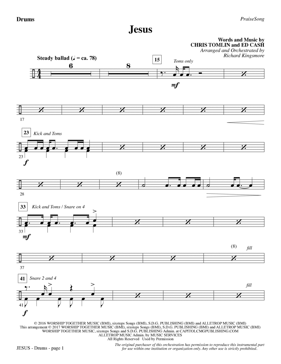 Jesus (arr. Richard Kingsmore) - Drums Choir scores gallery preview page 1