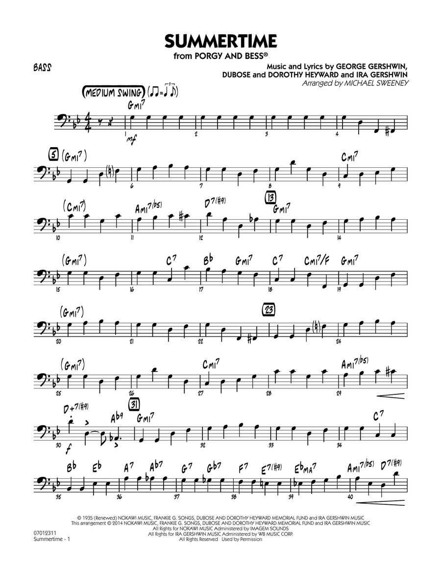 Summertime (from Porgy and Bess) - Bass Jazz Ensemble scores gallery preview page 1