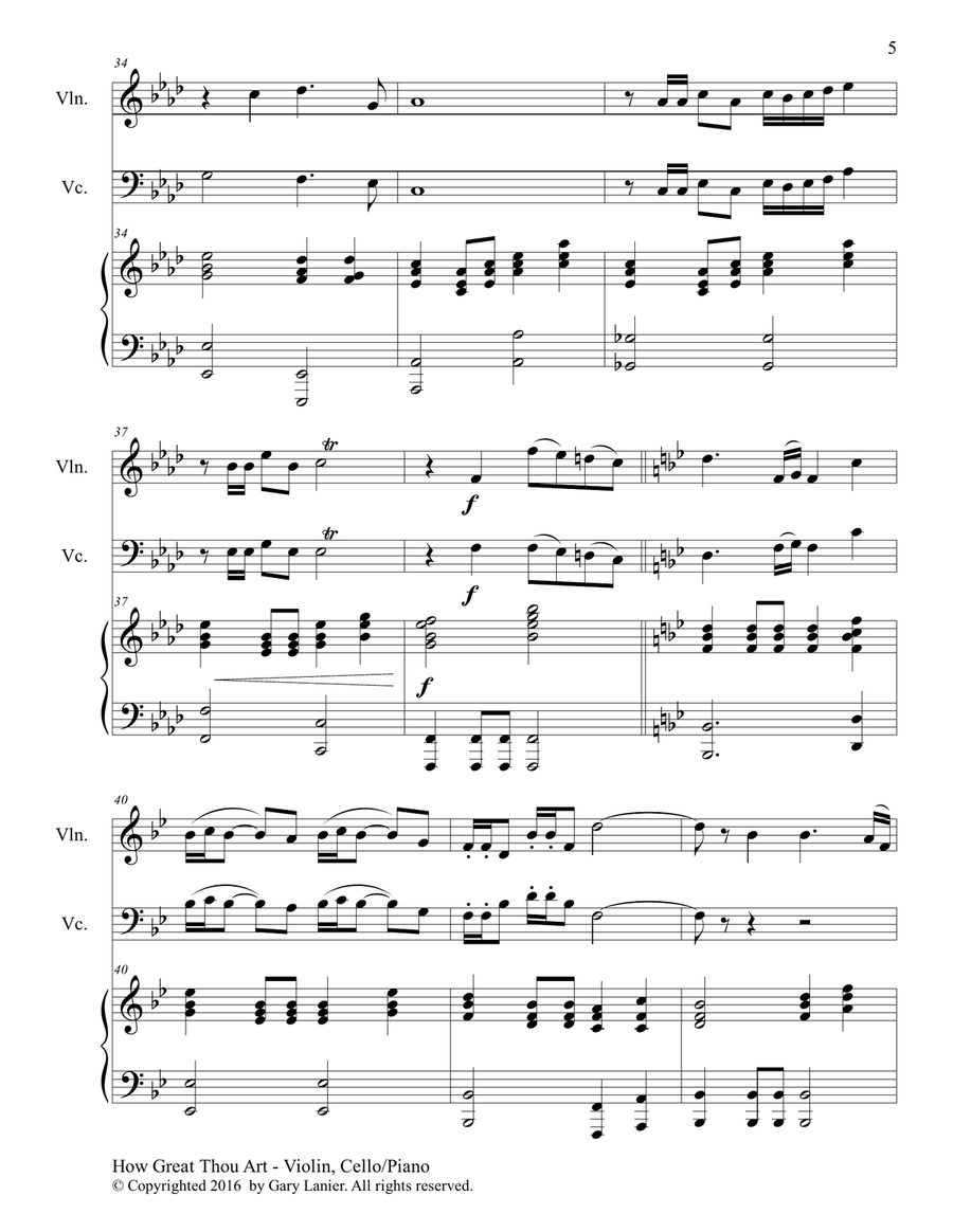 HOW GREAT THOU ART, Piano Trio (Violin, Cello, Piano with Score & Parts) Piano Trio scores gallery preview page 6