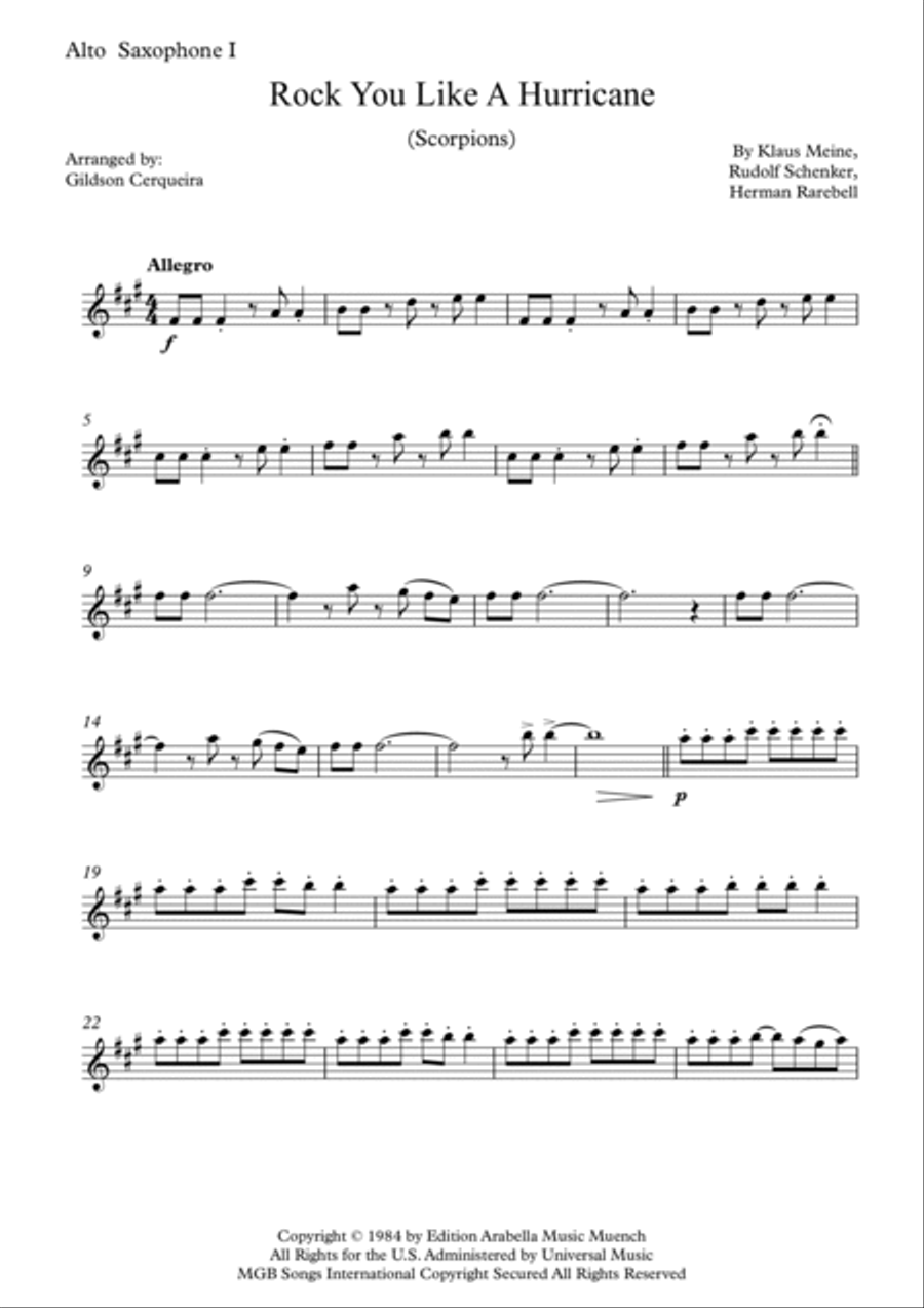 Rock You Like A Hurricane Saxophone Quartet scores gallery preview page 5