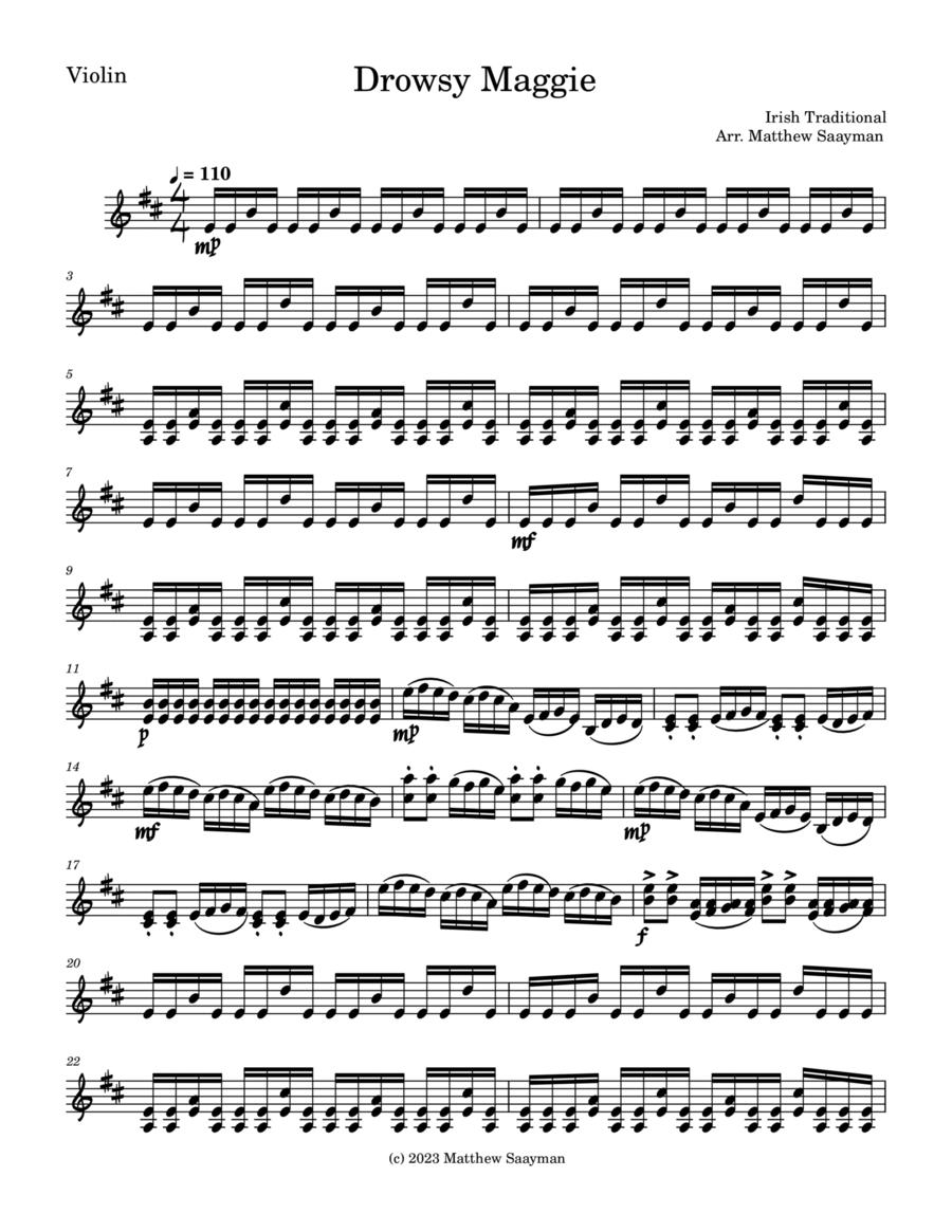 Drowsy Maggie for Virtuoso Solo Violin Violin Solo scores gallery preview page 1