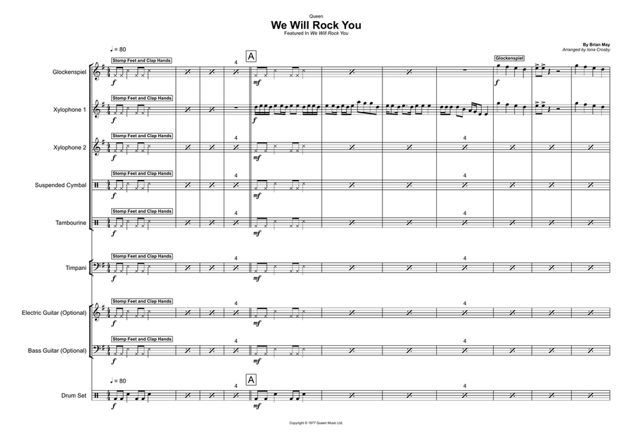 We Will Rock You Percussion Ensemble scores gallery preview page 1
