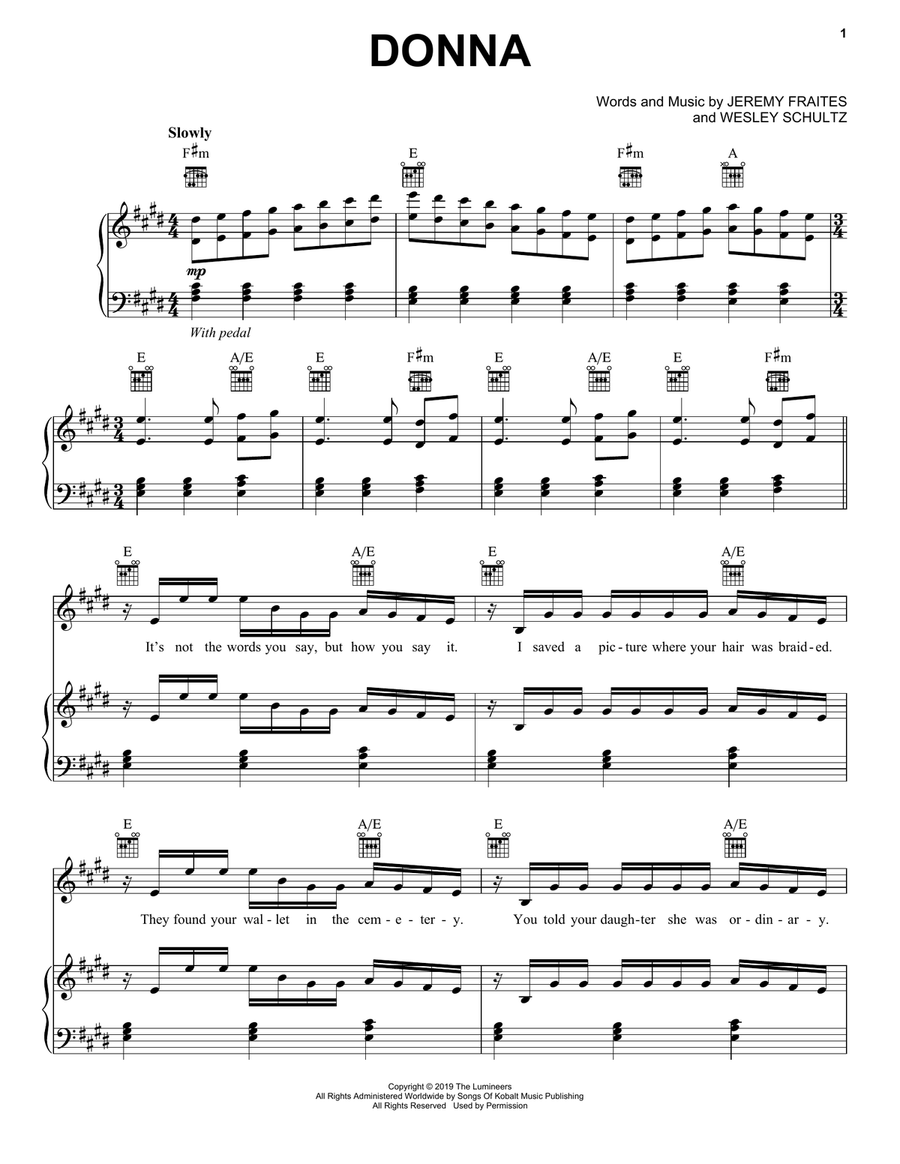 Donna Piano, Vocal, Guitar scores gallery preview page 1
