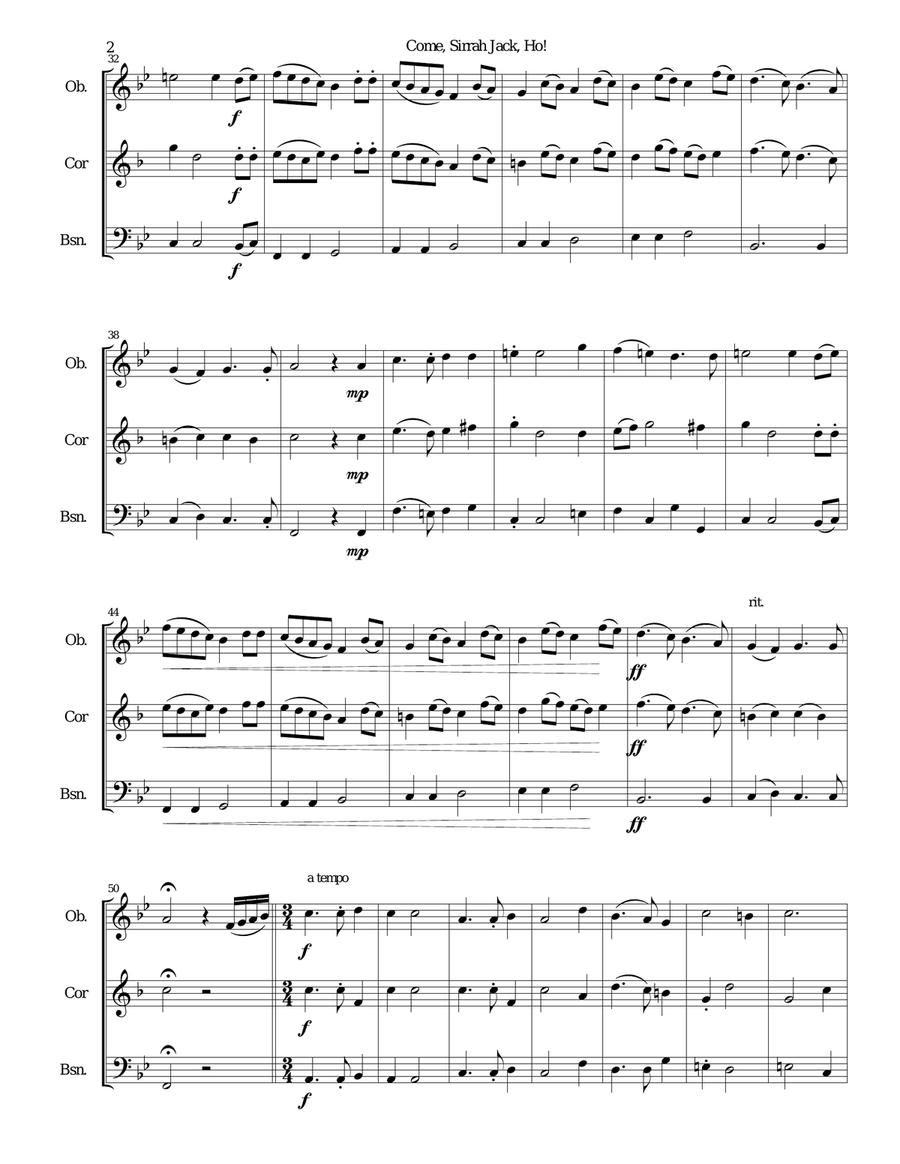 Come Sirrah Jack, Ho! for double-reed trio (oboe, cor anglais, bassoon) Woodwind Trio scores gallery preview page 2