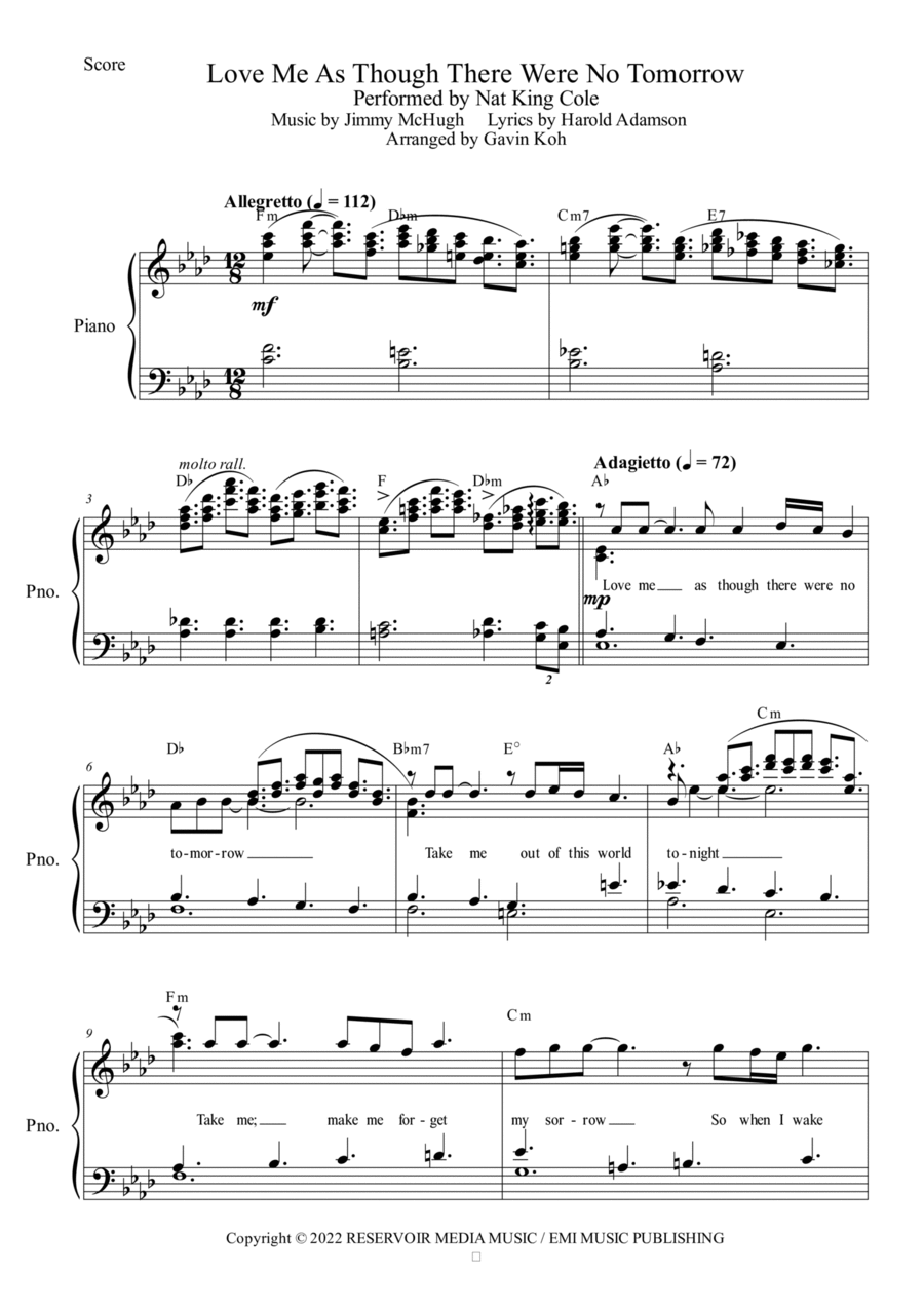 Love Me As Though There Were No Tomorrow Piano, Vocal, Guitar scores gallery preview page 1