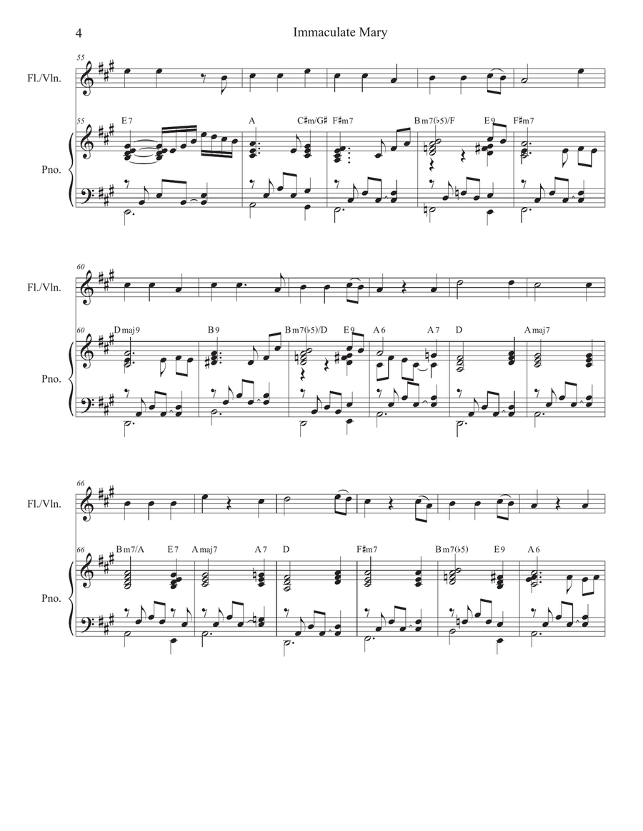 Immaculate Mary (Flute or Violin solo and Piano) Flute scores gallery preview page 4