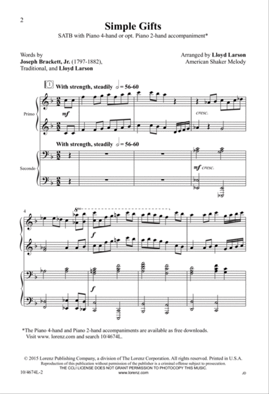 Simple Gifts 4-Part scores gallery preview page 2